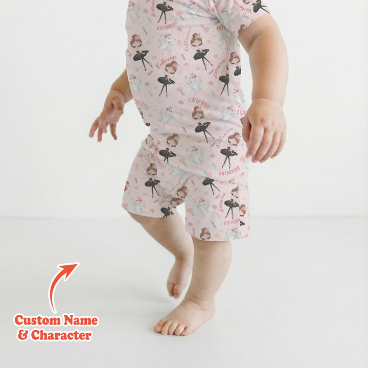 Custom Name Ballerina Doll Two Piece Short Sleeve Shorts Pajama Set