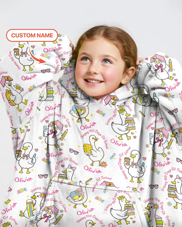 Custom Name Goose Happy 100 Days Of School Blanket Hoodie