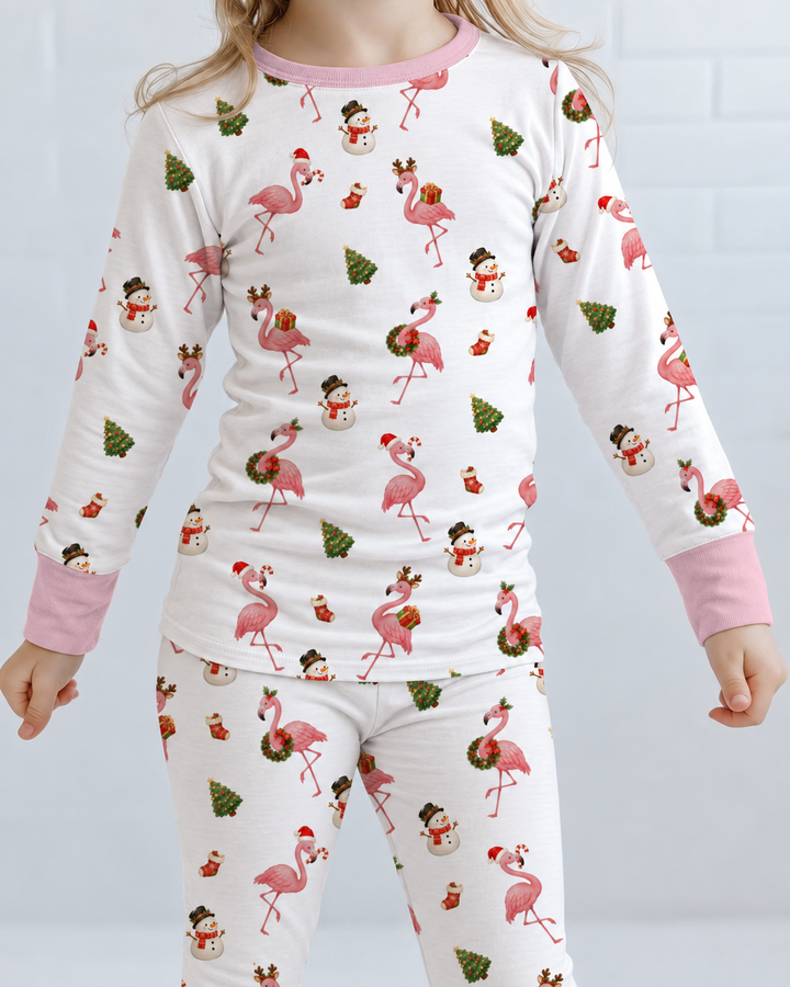Flamingo Christmas Cheer Bamboo Two Piece Long Sleeve Pajama Set