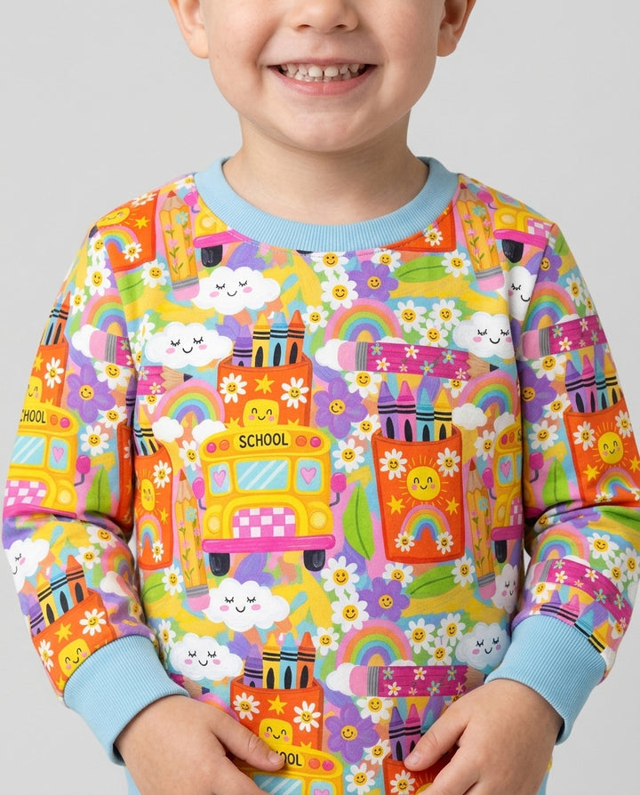 Retro Happy Classroom Bamboo Two Piece Long Sleeve Pajama Set