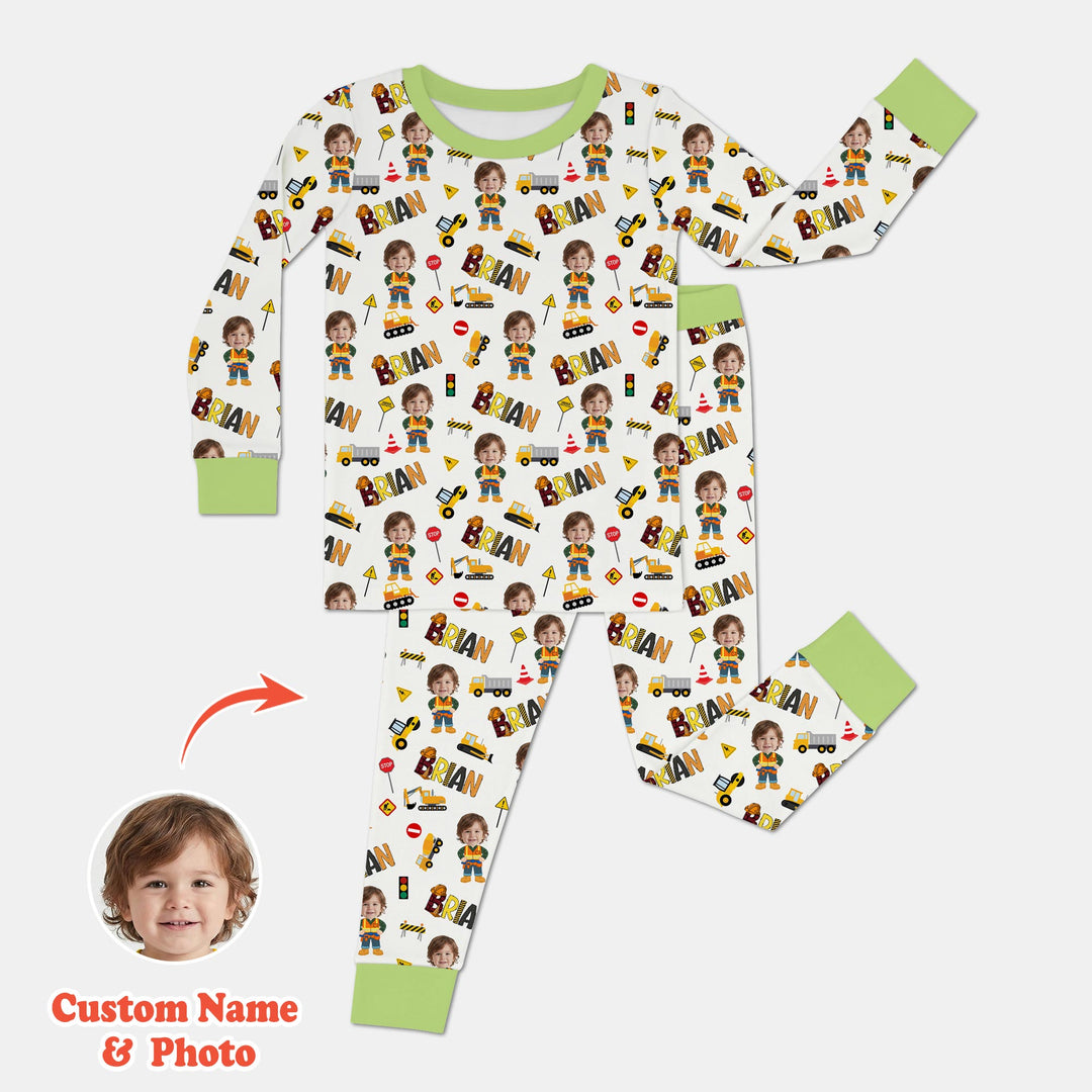 Custom Photo Doodle Little Builder Two Piece Long Sleeve Pajama Set