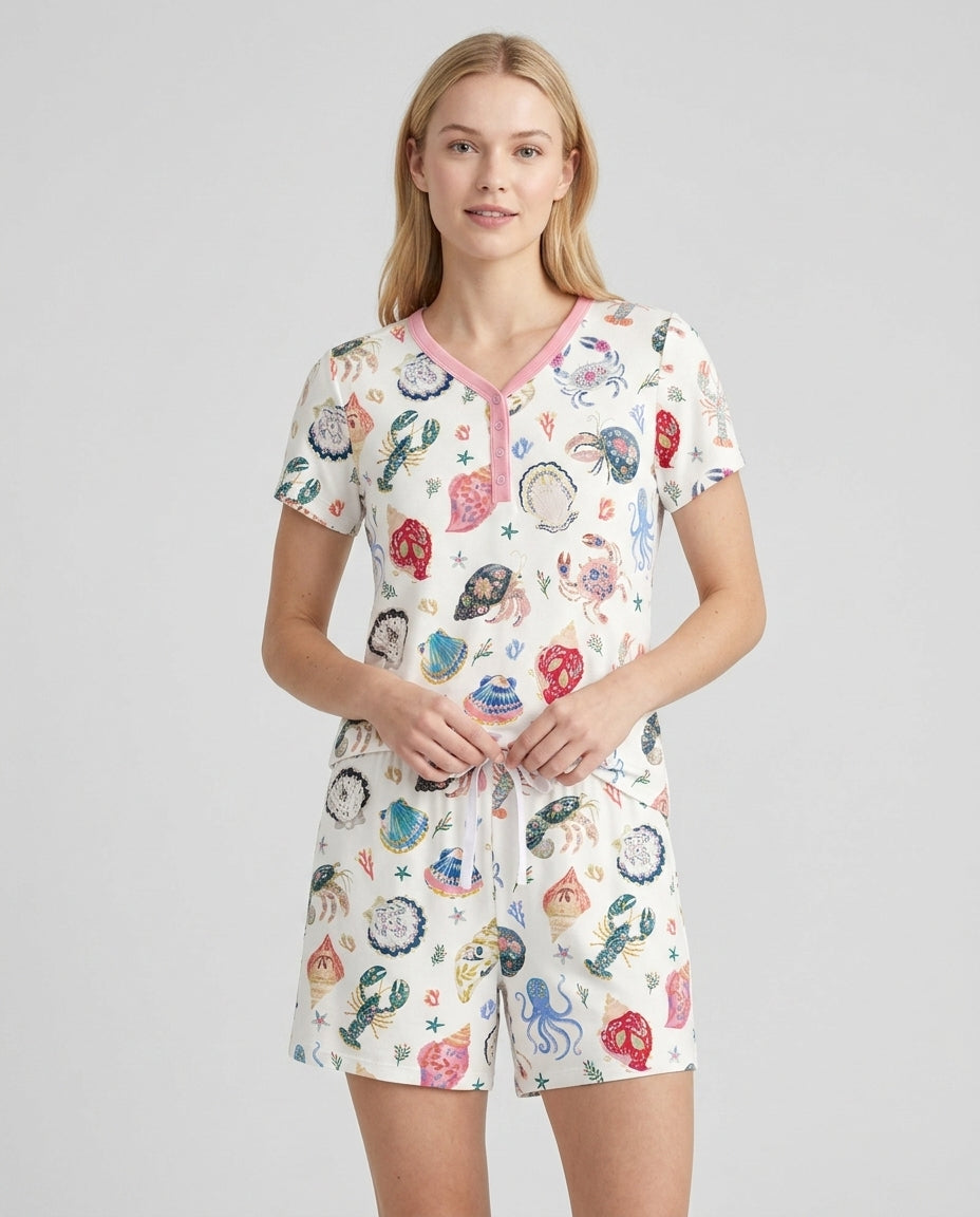 Preppy Coastal Bamboo Women Short Sleeve Short Pajama Set