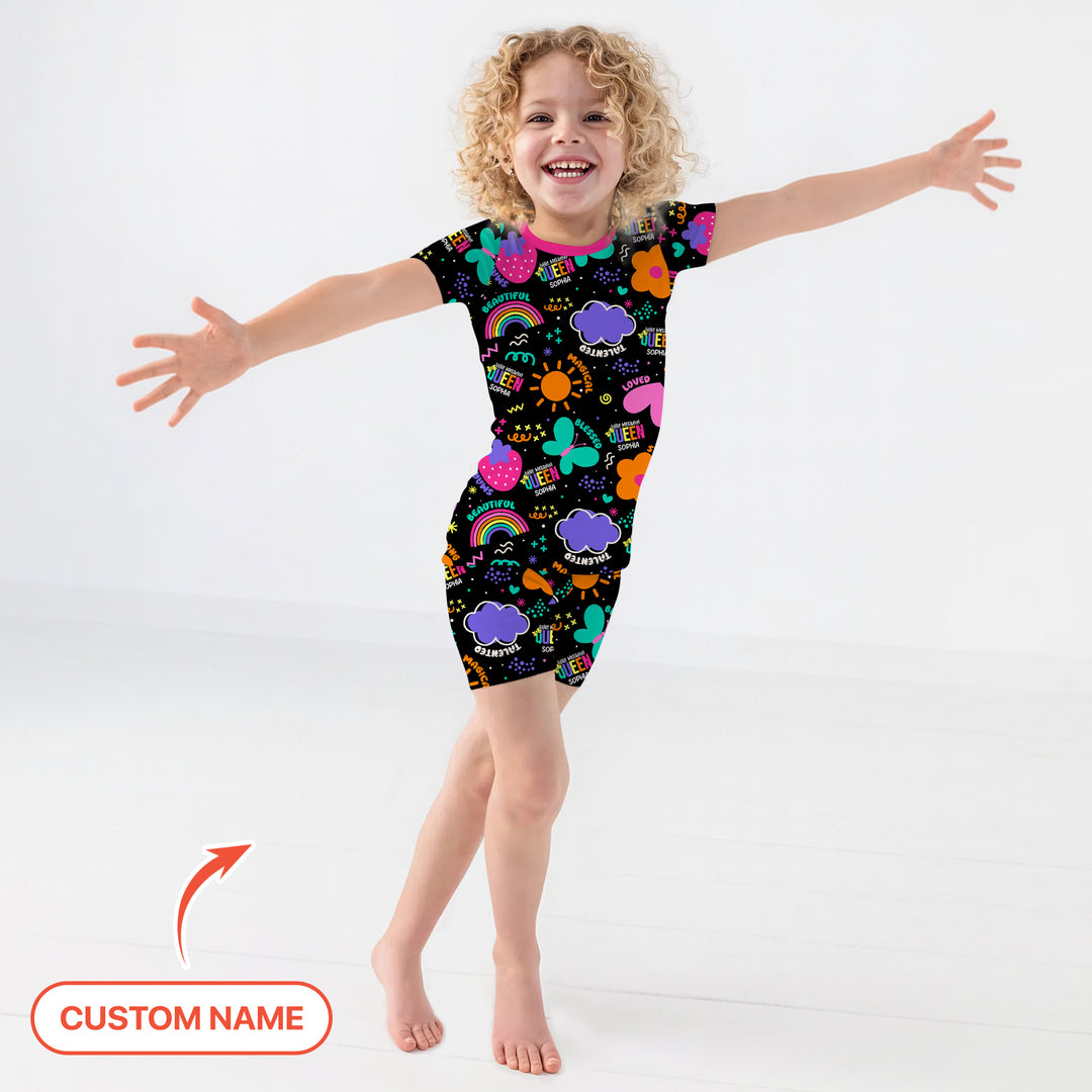 Custom Name Little Melanin Queen Two Piece Short Sleeve Shorts Pajama Set