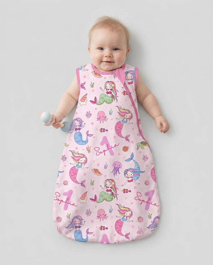 Custom Name Birthday Mermaid Wild One Bamboo Sleep Bag
