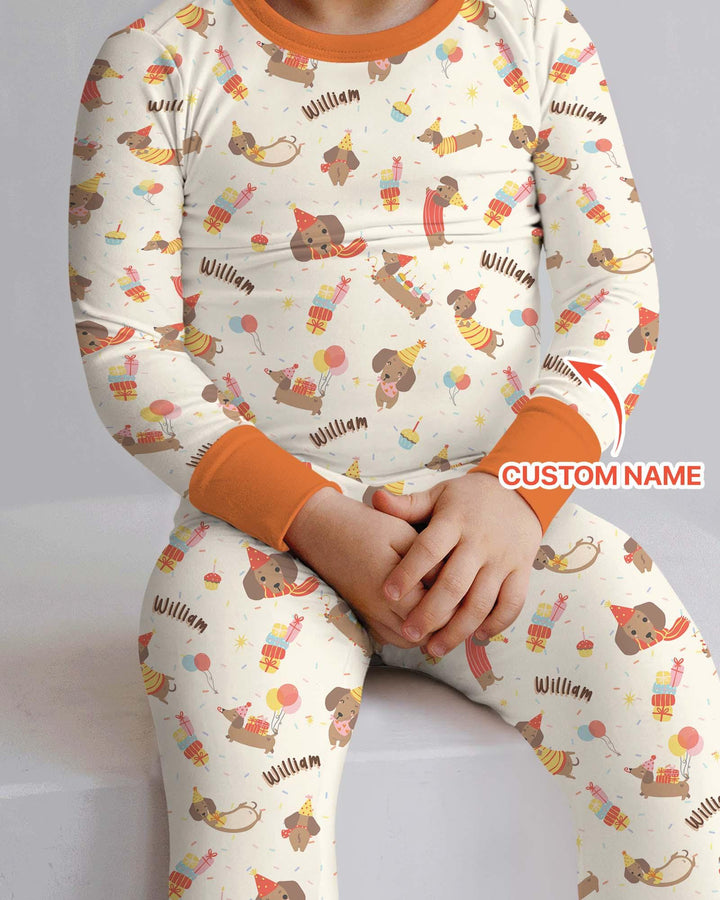 Dachshund Birthday Bamboo Two Piece Long Sleeve Pajama Set
