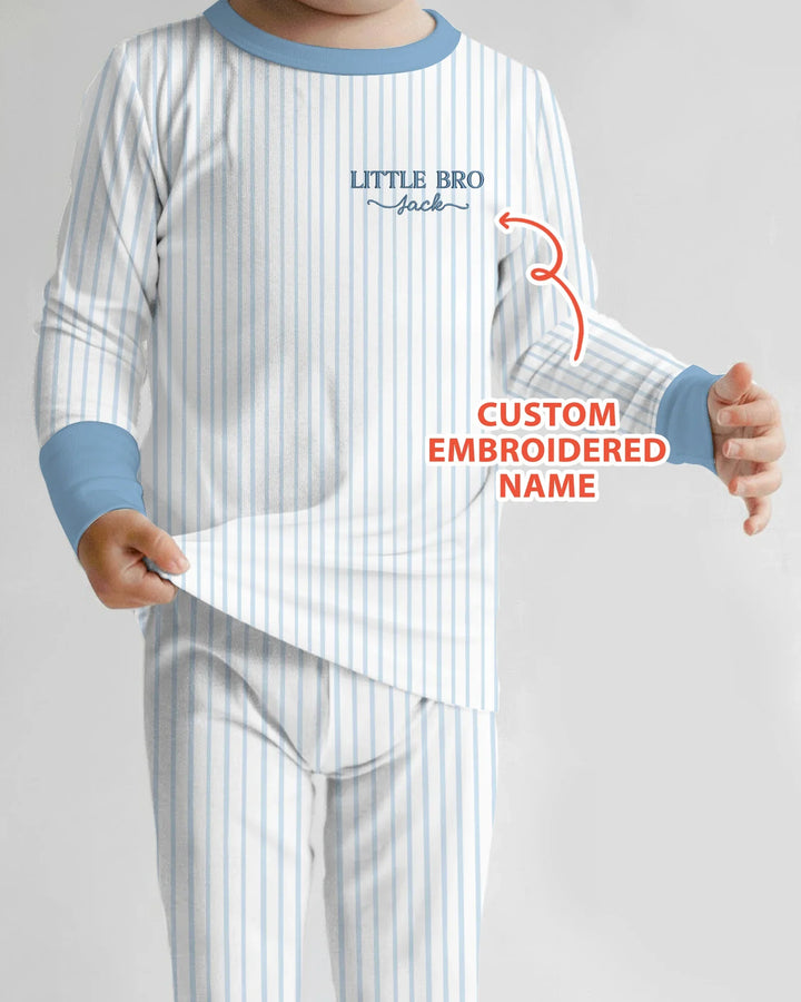 Conjunto de pijama de dos piezas de bambú de manga larga para hermanito con nombre bordado personalizado