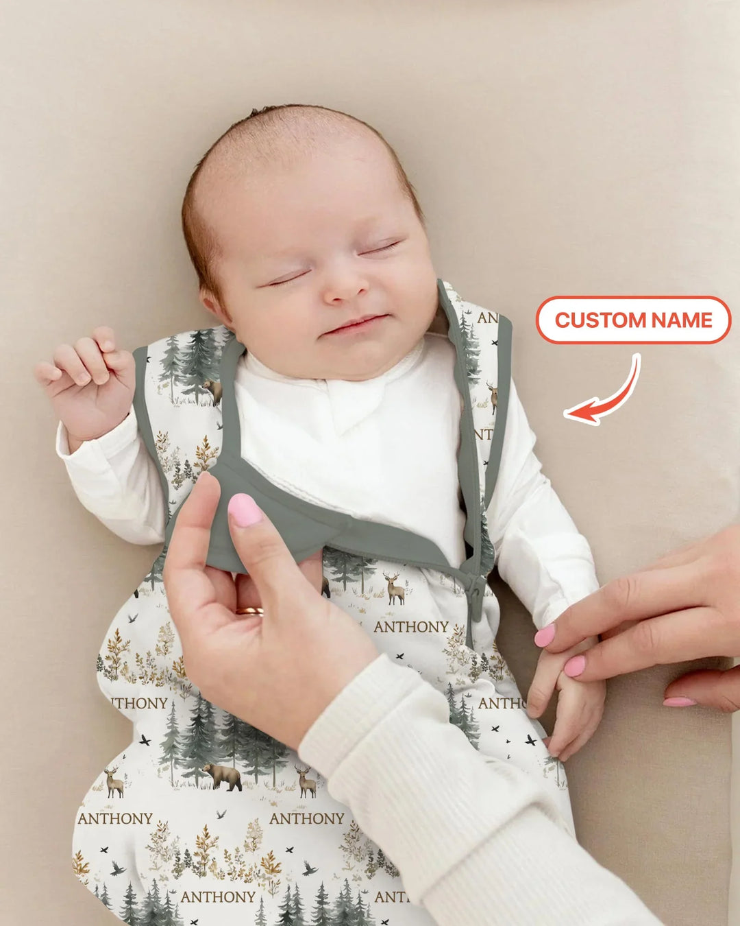 Custom Name Forest Bear Deer Bamboo Sleep Bag