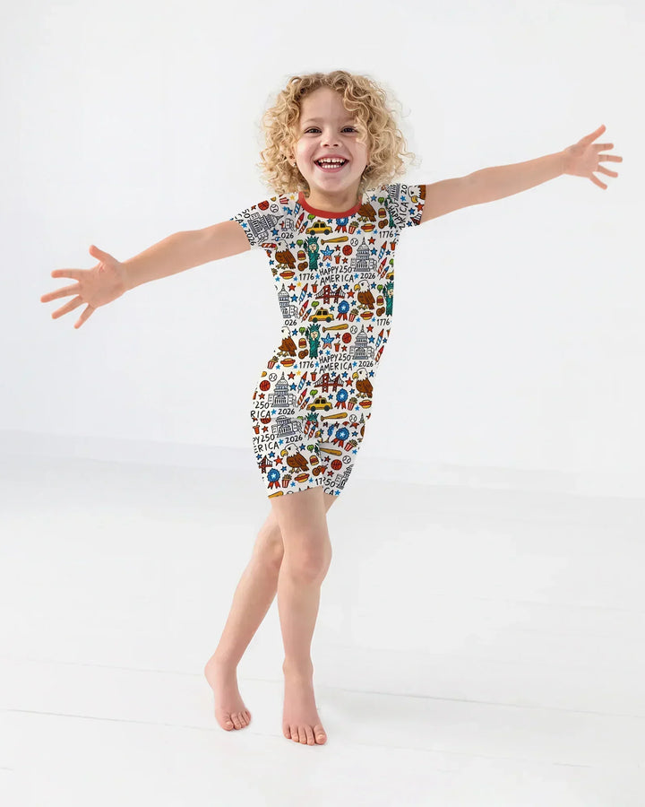 Doodle America 250th Anniversary Family Two Piece Short Sleeve Shorts Pajama Set