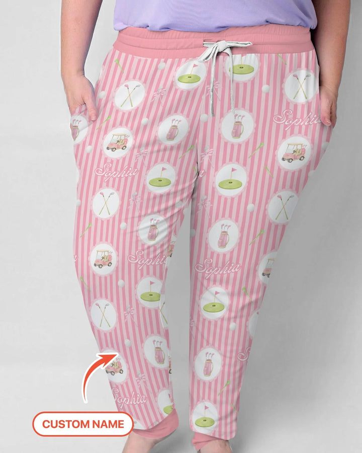 Custom Name Pink Golf Girl Women Pajama Set