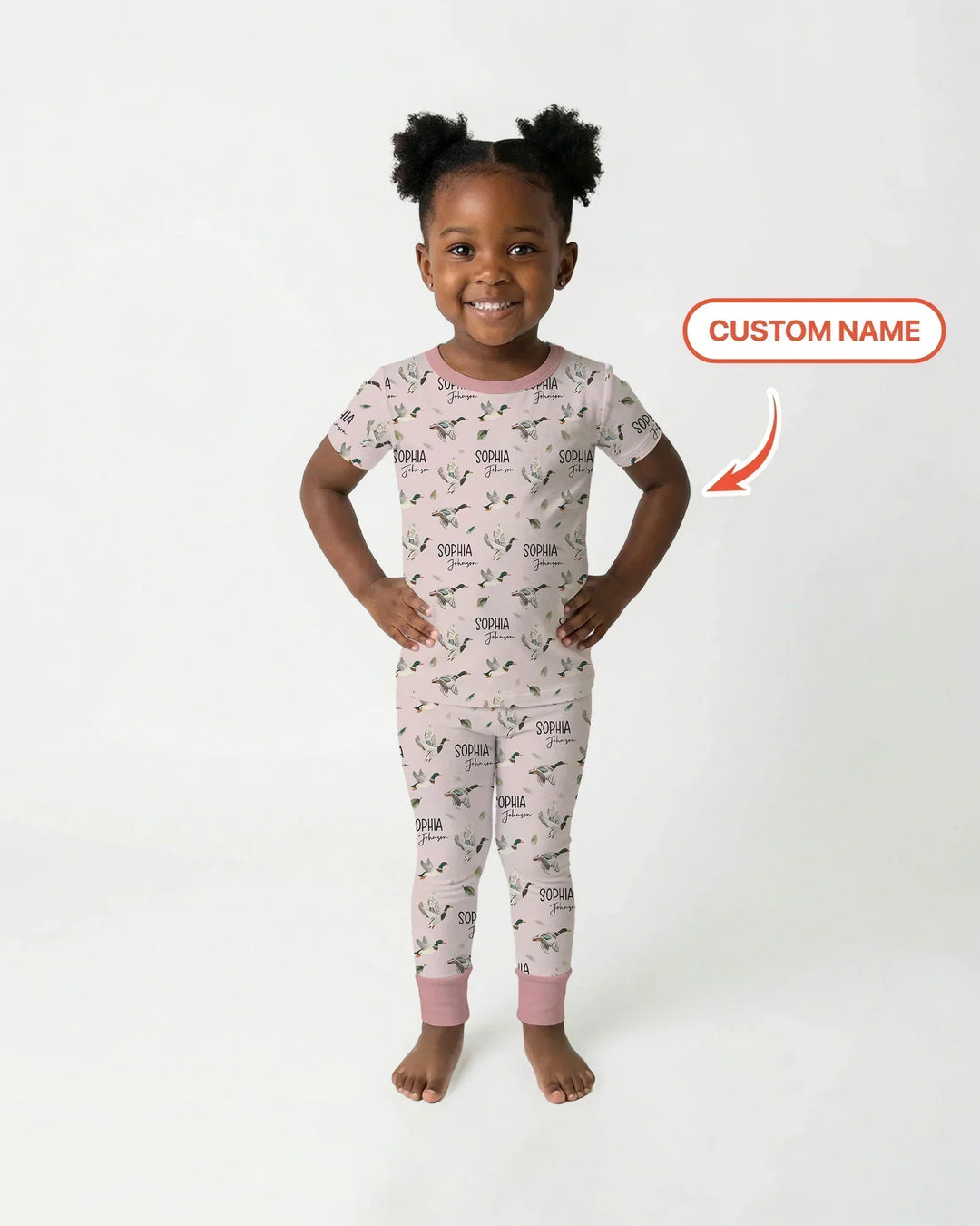 Custom Name Mallard Duck Bamboo Two Piece Short Sleeve Pajama Set