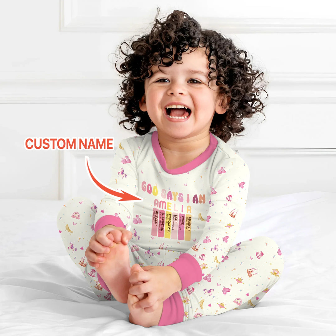 God Says I Am Name Letter In Bible Two Piece Long Sleeve Pajama Set , God Says I Am Name Letter In Bible Two Piece Long Sleeve Pajama Set - 12-18M