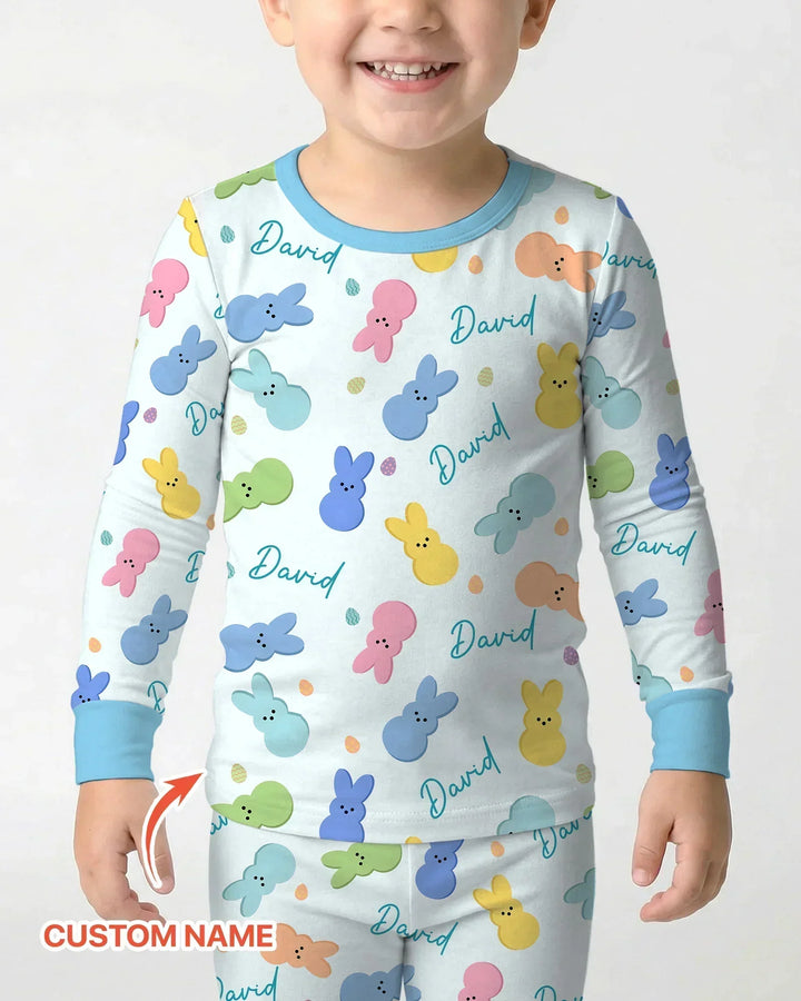 Personalized Easter Bunnies Family Matching Two Piece Long Sleeve Pajama Set
