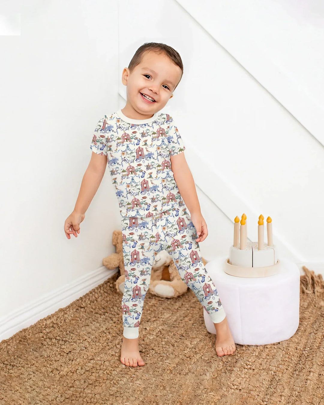 Vintage Lousiana Circus Toile Family Matching Bamboo Two Piece Short Sleeve Pajama Set
