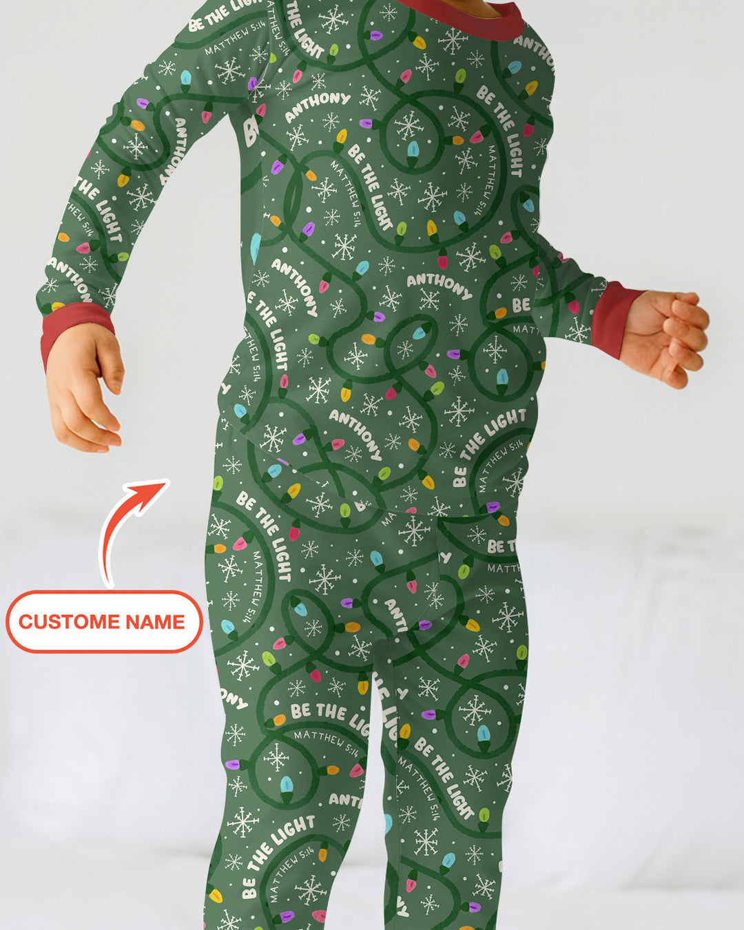 Custom Name Be The Light Christmas Two Piece Long Sleeve Pajama Set