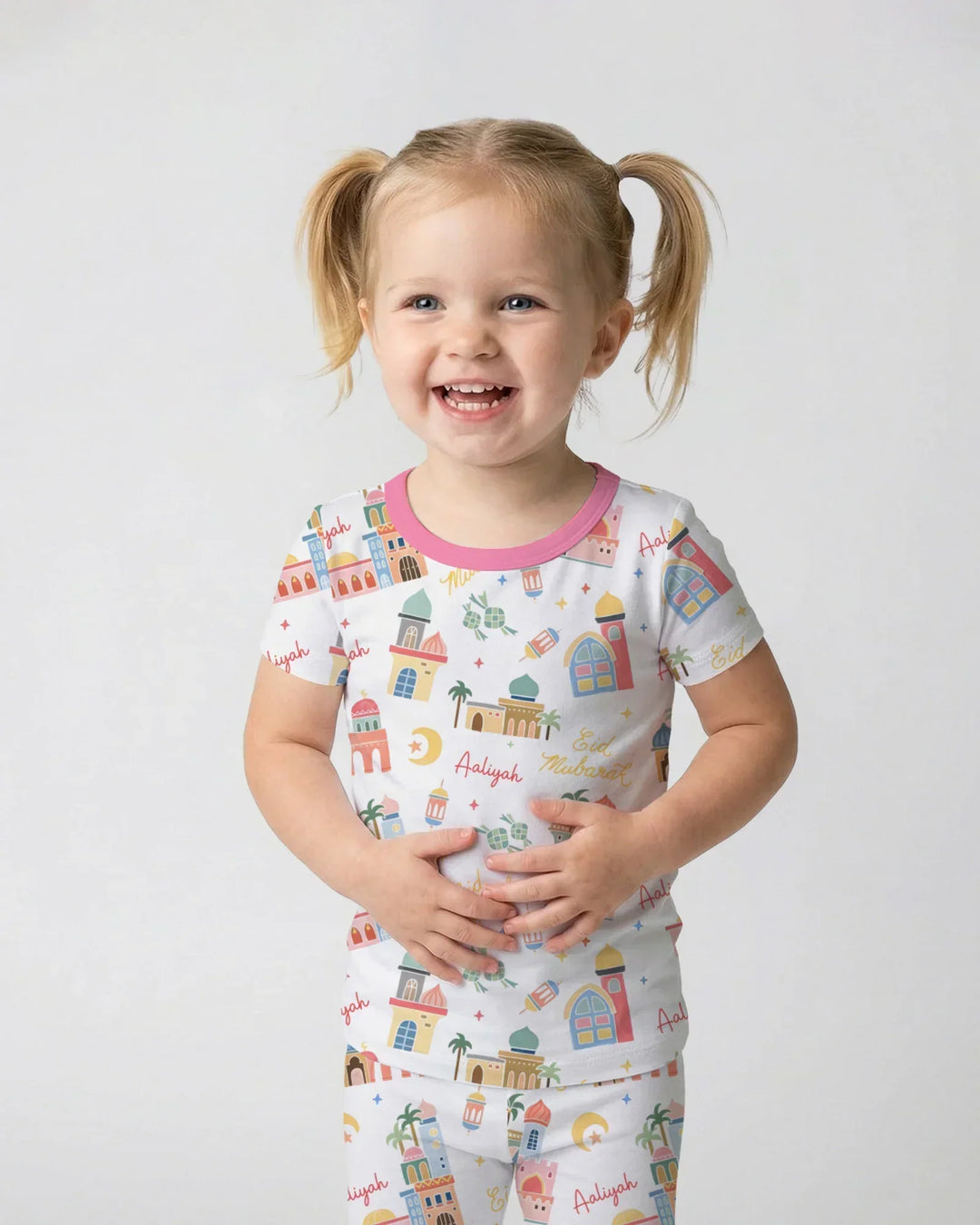 Eid Mubarak Custom Name Two Piece Short Sleeve Pajama Set