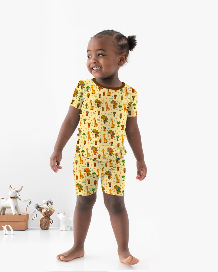 African Culture Bamboo Two Piece Short Sleeve Shorts Pajama Set