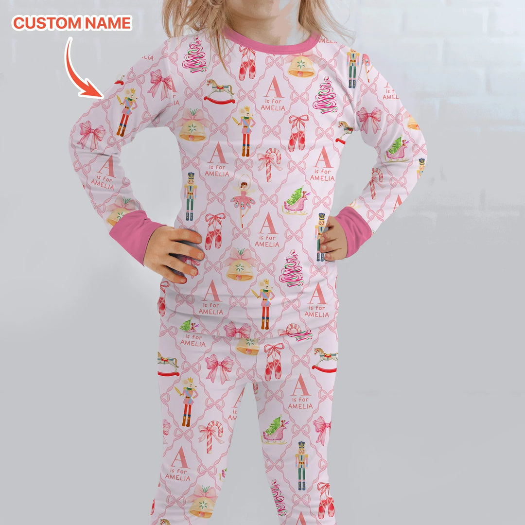 Nutcracker Sweet Dreams Custom Name Two Piece Long Sleeve Pajama Set , Nutcracker Sweet Dreams Custom Name Two Piece Long Sleeve Pajama Set - 12-18M