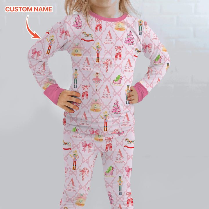 Nutcracker Sweet Dreams Custom Name Two Piece Long Sleeve Pajama Set , Nutcracker Sweet Dreams Custom Name Two Piece Long Sleeve Pajama Set - 12-18M