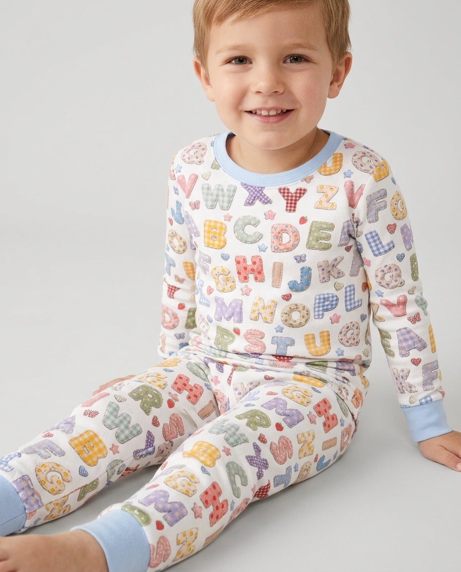 Fabric Alphabet Letters Bamboo Two Piece Long Sleeve Pajama Set