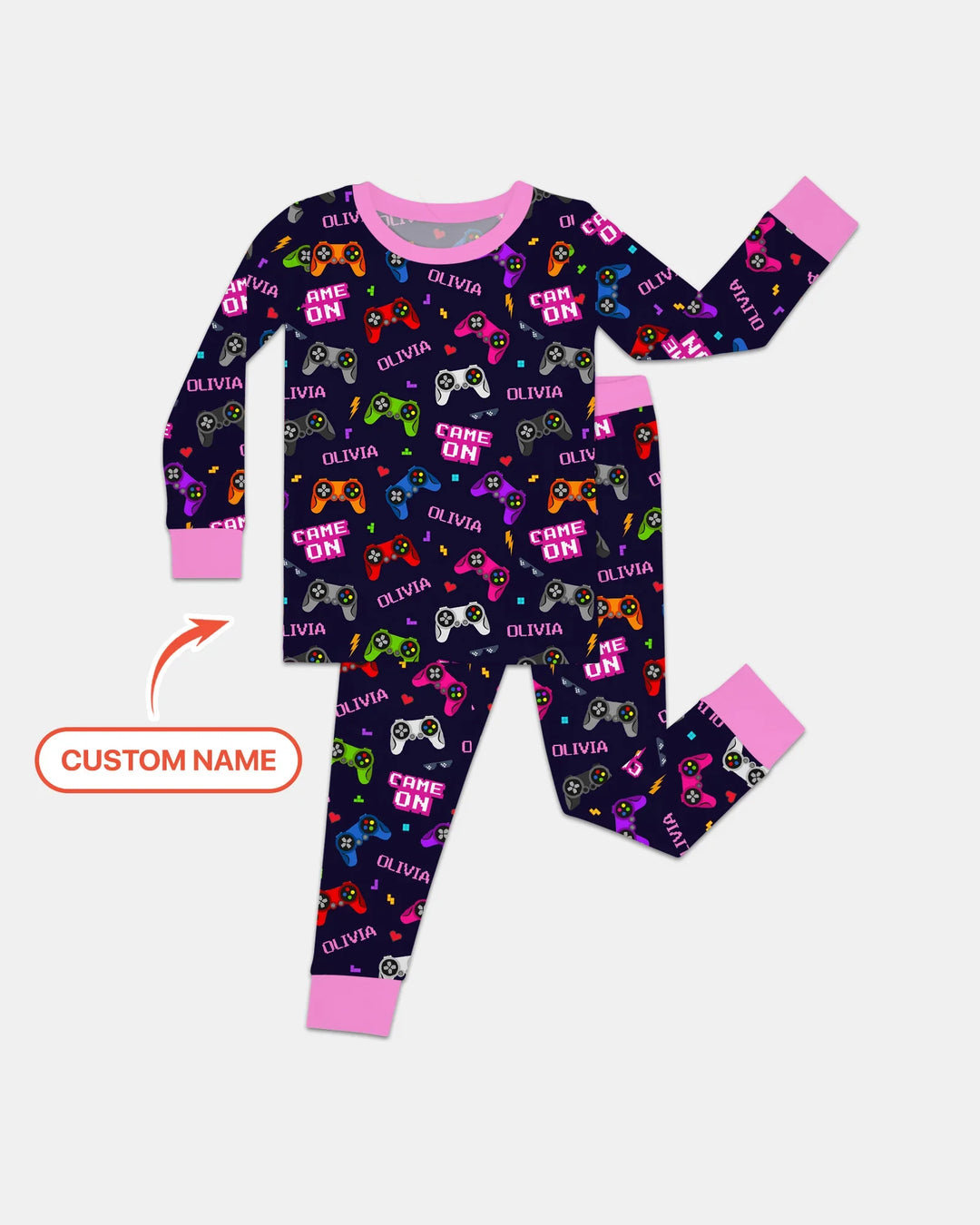 Custom Name Game On Family Matching Bamboo Two Piece Long Sleeve Pajama Set