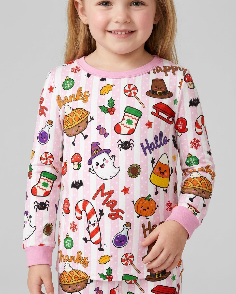 Happy Hallothanksmas Bamboo Two Piece Long Sleeve Pajama Set