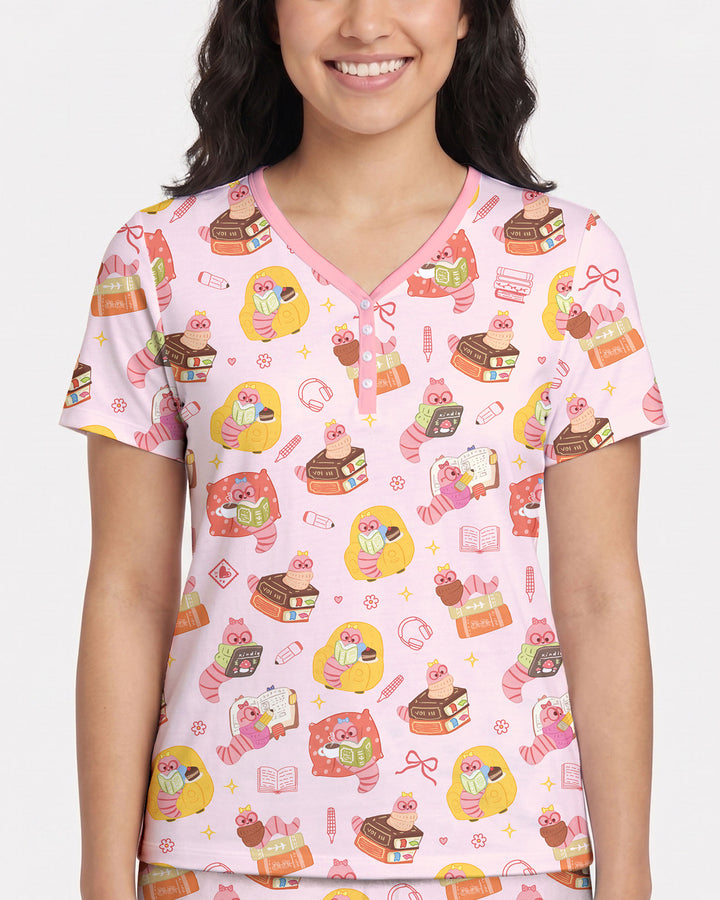 Little Book Worm Family Matching Bamboo Women Short Sleeve Short Pajama Set