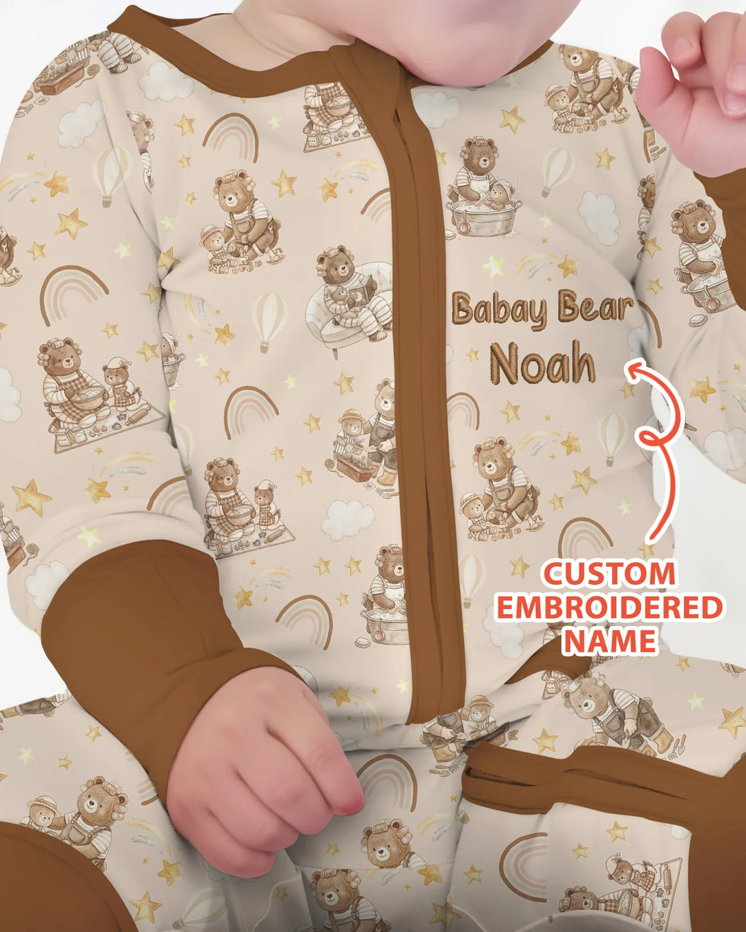 Custom Embroidered Name Mama Bear and Baby Bear Bamboo Convertible Zippy
