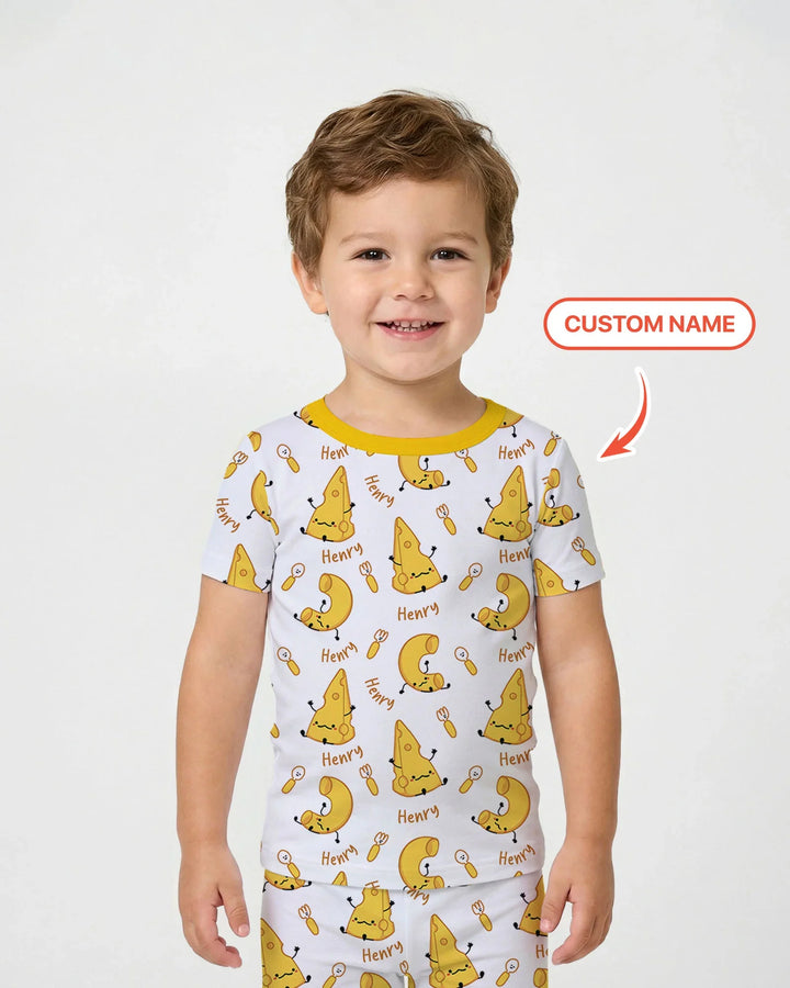 Custom Name Mac & Cheese Club Bamboo Two Piece Short Sleeve Pajama Set