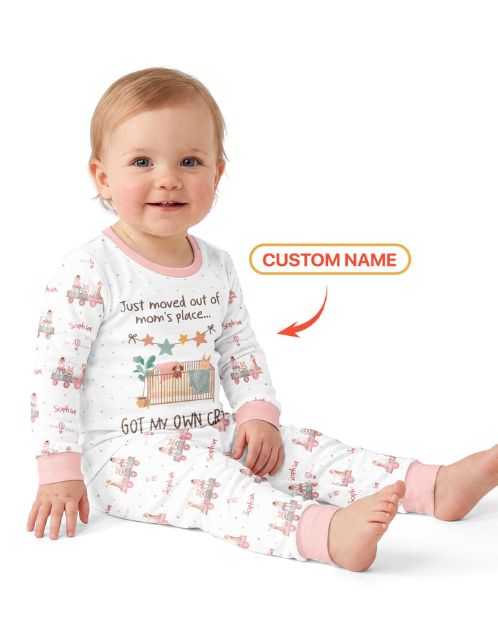 Custom Name Moved Out of My Mom's & Place Got My Own Crib Bamboo Two Piece Long Sleeve Pajama Set