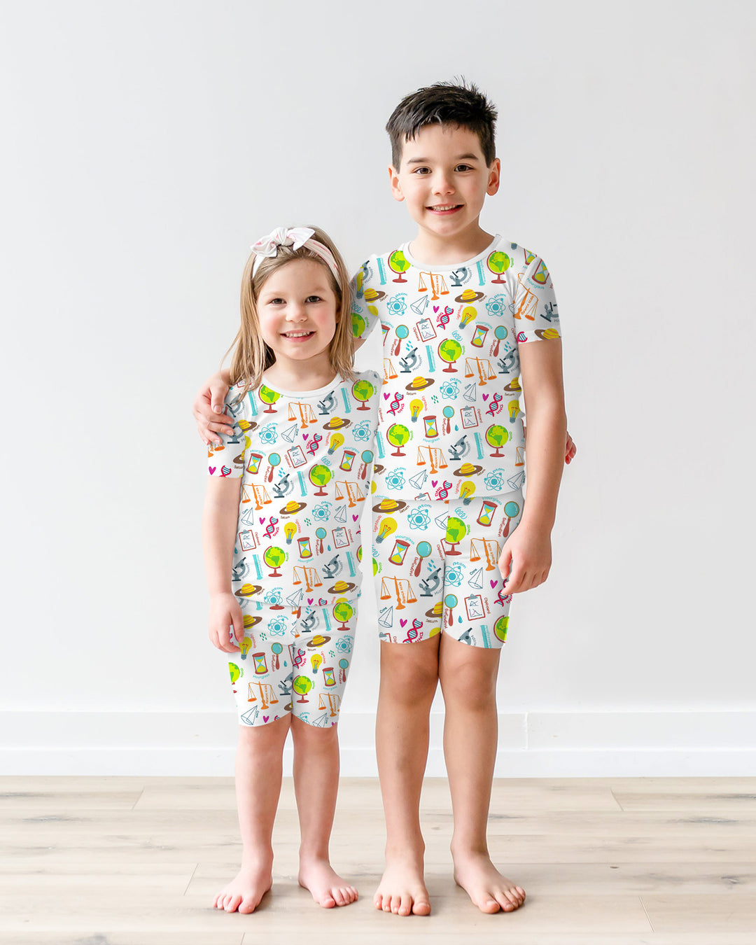 Tiny Scientist Explores The World Bamboo Two Piece Short Sleeve Shorts Pajama Set