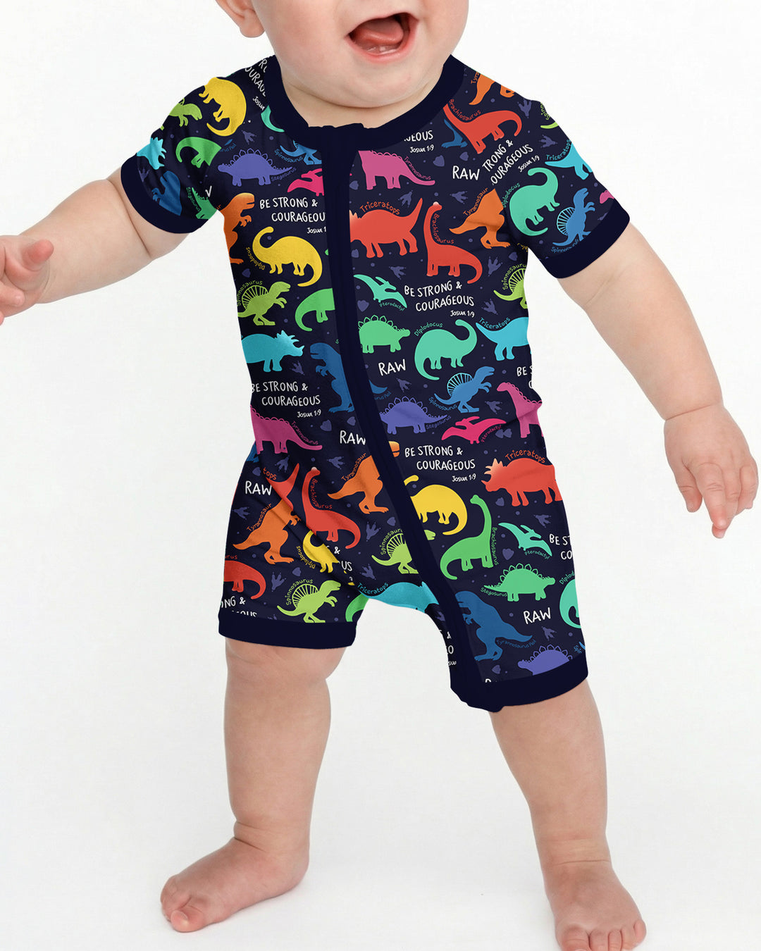 Be Strong and Courageous Dinosaur Christian Bamboo Shorty Zippy
