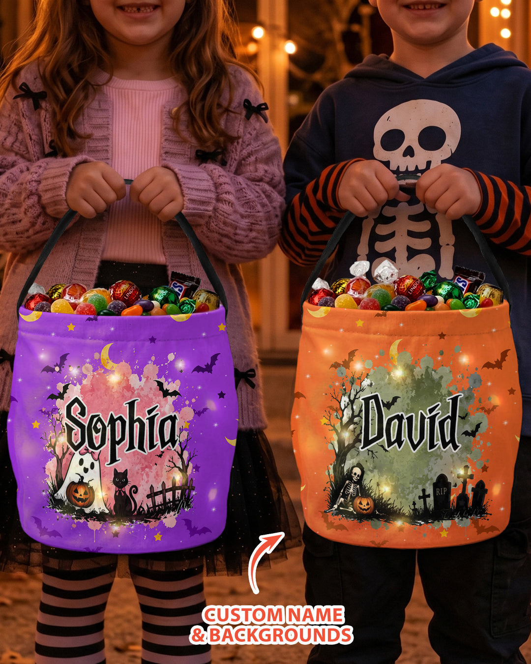 Halloween Spooky Custom Name Led Light Bucket Bag