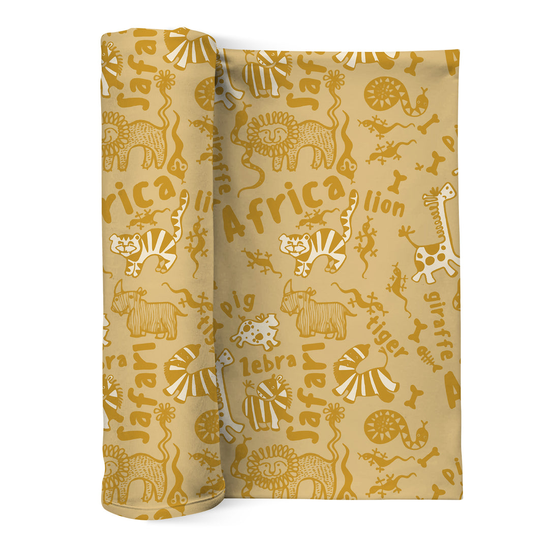 Handdrawn African Animals Swaddle Blanket