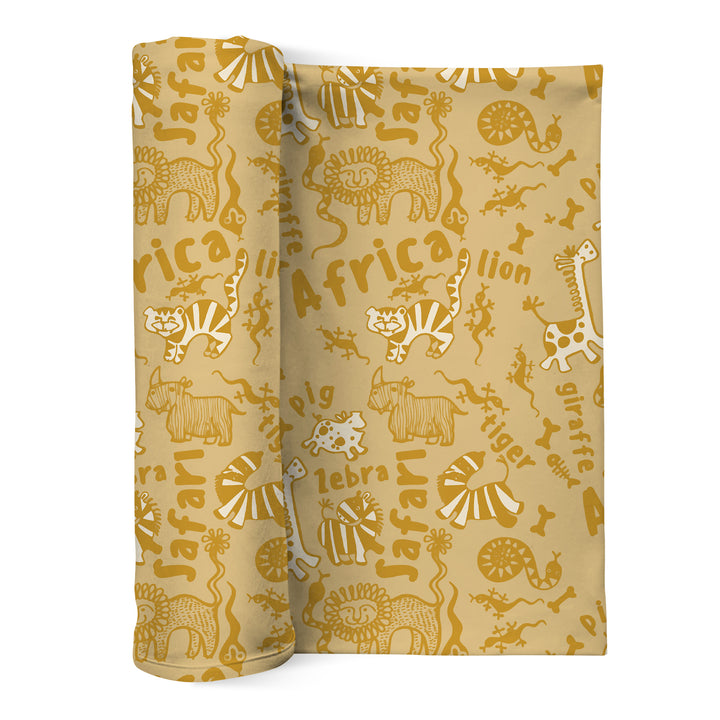 Handdrawn African Animals Swaddle Blanket