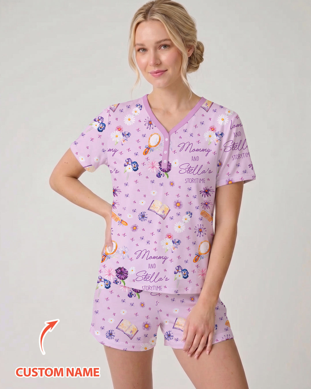 Mommy Daddy And Me Bedtime Story Family Matching Bamboo Women Short Sleeve Short Pajama Set