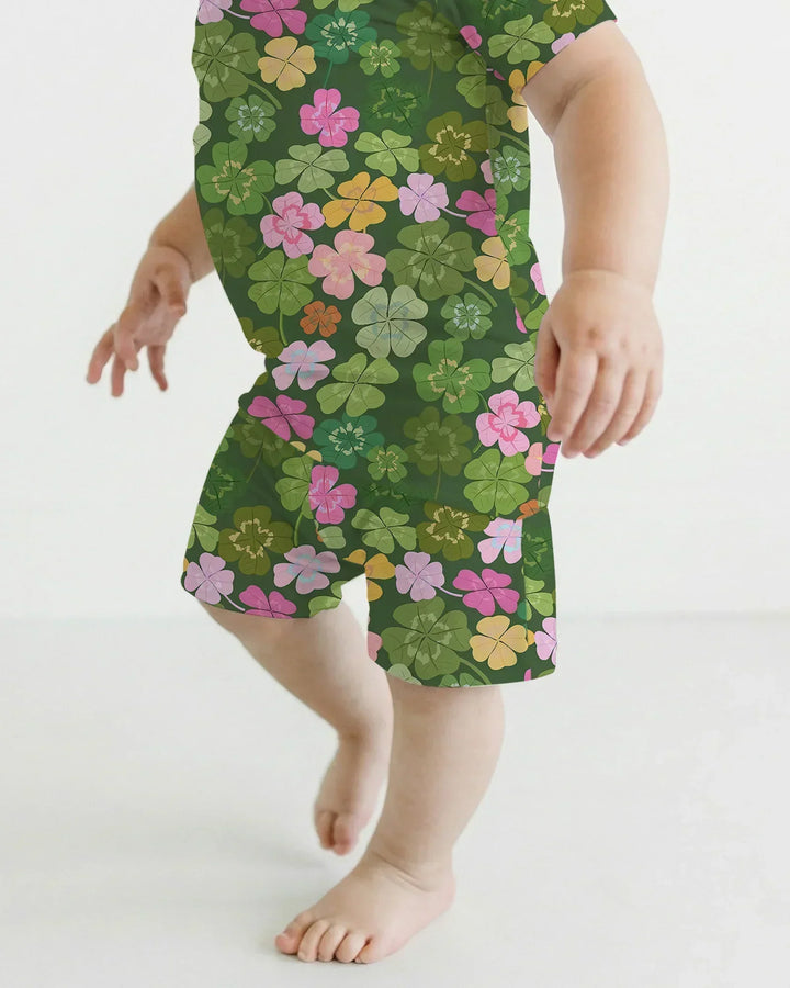 Lucky 4 Leaf Clover Two Piece Short Sleeve Shorts Pajama Set