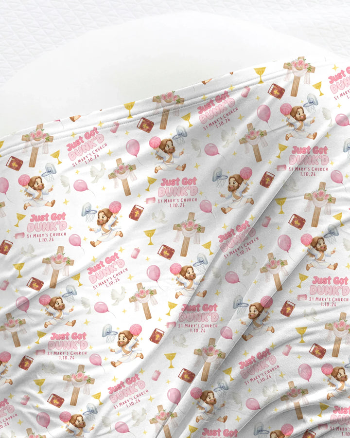 Custom Name Baptism Just Got Dunk'd swaddle blanket