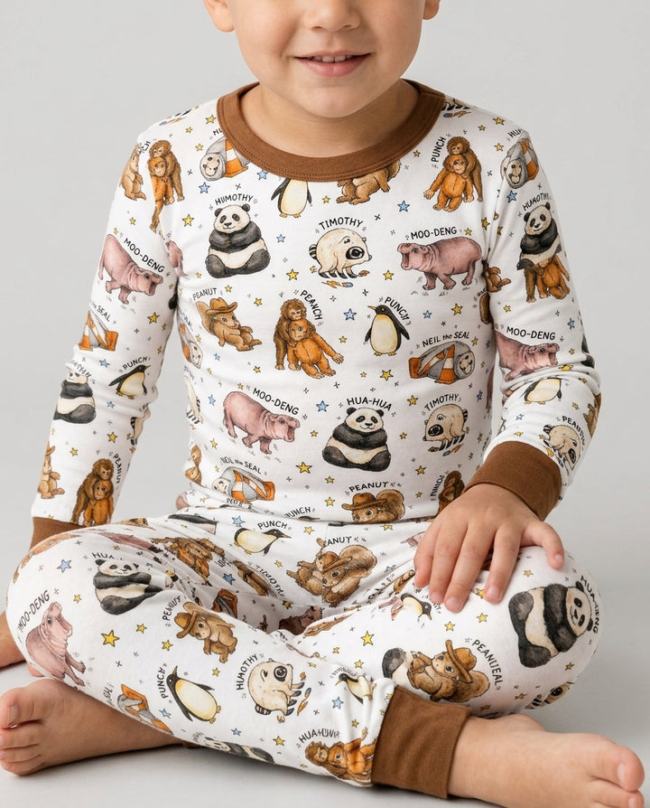 Cute Viral Animals Bamboo Two Piece Long Sleeve Pajama Set