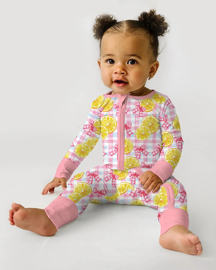 Pink Lemons Bows Checkered Bamboo Convertible Zippy