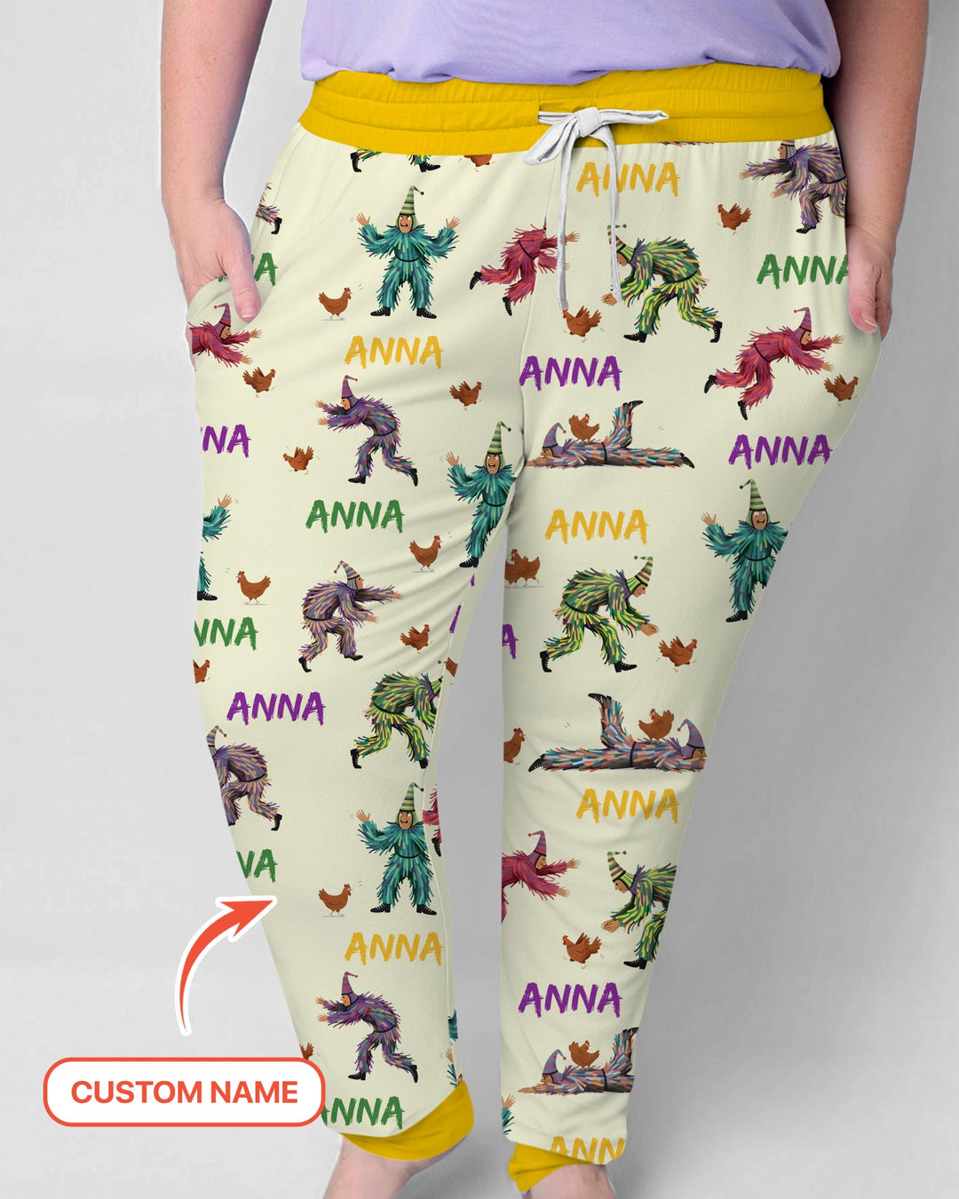 Custom Name Mardi Gras Chicken Chase Family Matching Women Pajama Set