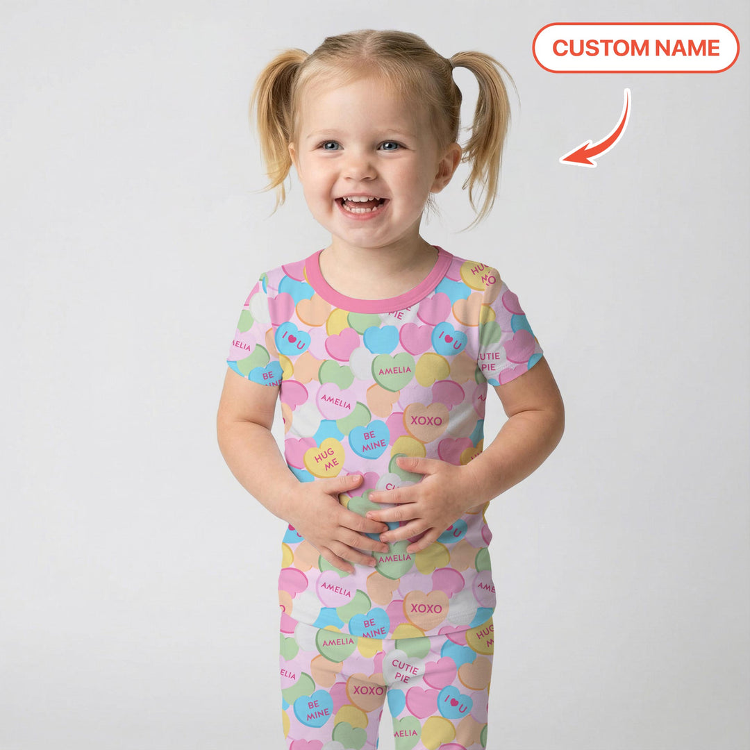 Valentine Candy Crush Family Matching Two Piece Short Sleeve Pajama Set