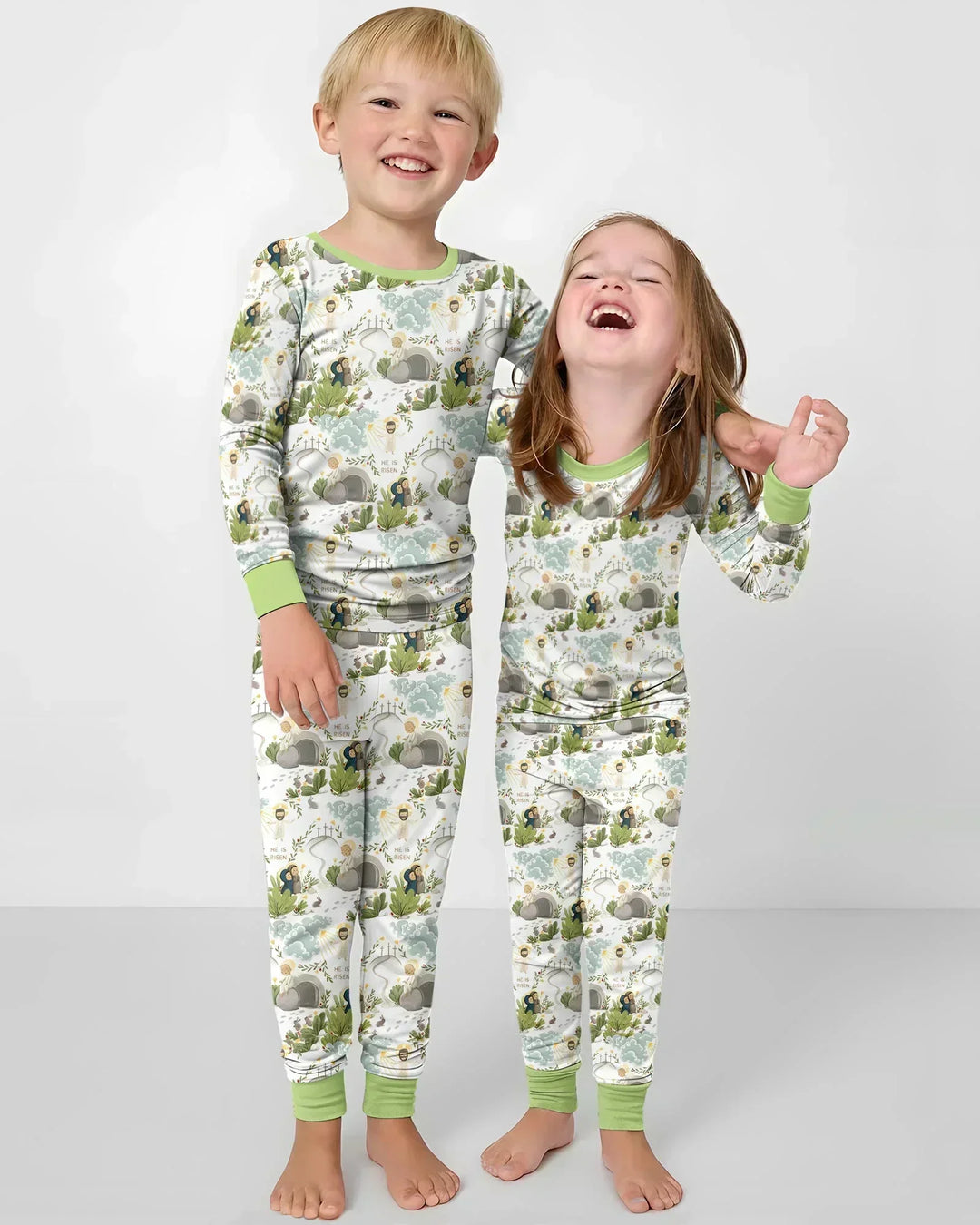 Matthew 28:1–8 He Is Risen Bamboo Two Piece Long Sleeve Pajama Set