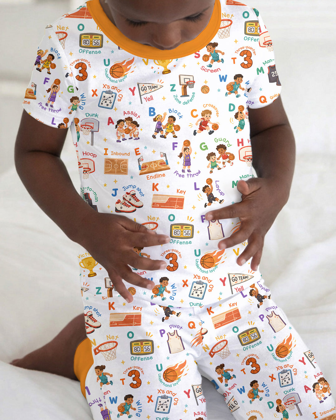 Basketball Alphabet Bamboo Two Piece Short Sleeve Pajama Set