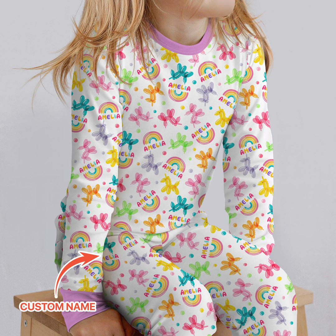 Sweet Balloon Dreams Custom Name Two Piece Long Sleeve Pajama Set