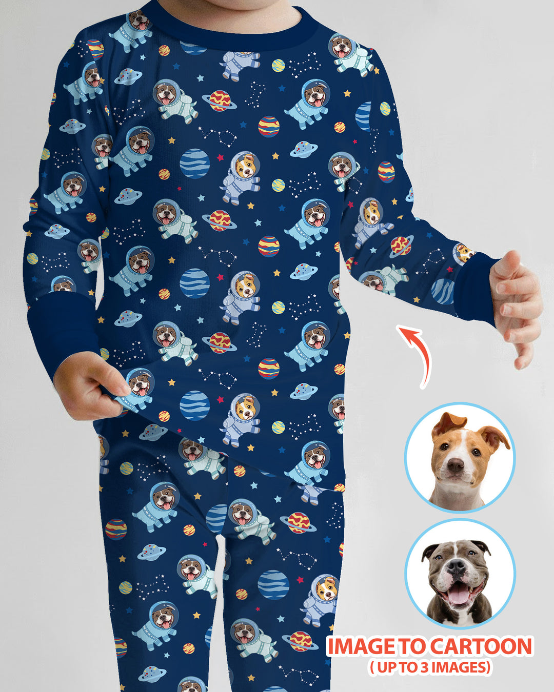 Astronaut Custom Pet Image Family Matching Bamboo Two Piece Long Sleeve Pajama Set