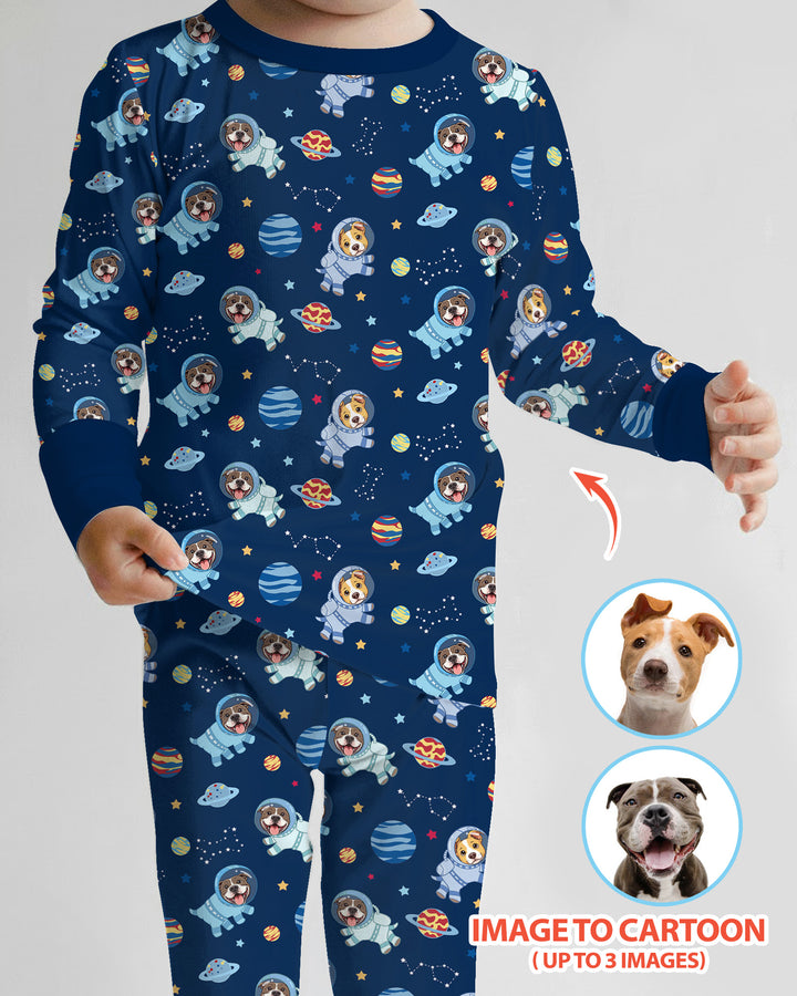 Astronaut Custom Pet Image Family Matching Bamboo Two Piece Long Sleeve Pajama Set
