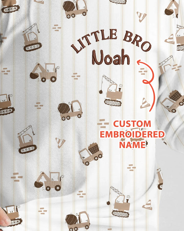 Custom Embroidered Name Constructor Little Bro Bamboo Two Piece Long Sleeve Pajama Set