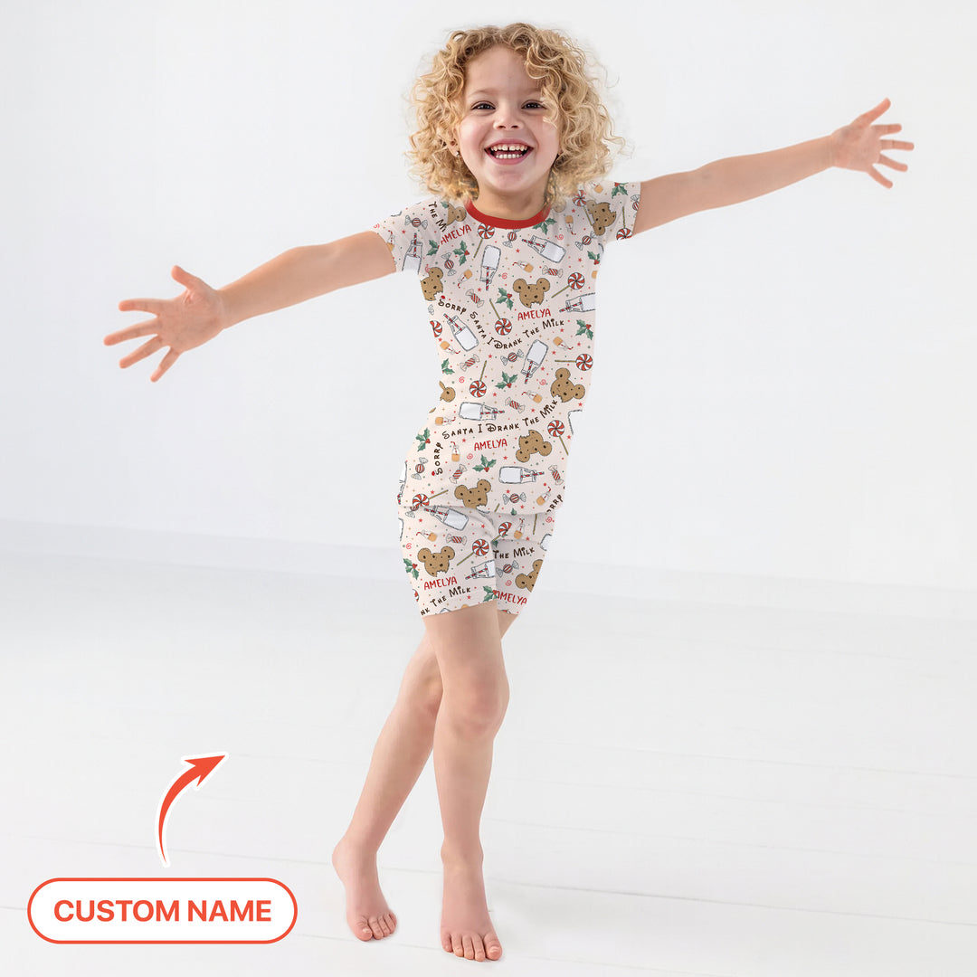 Custom Name Sorry Santa I Drank The Milk Two Piece Short Sleeve Shorts Pajama Set