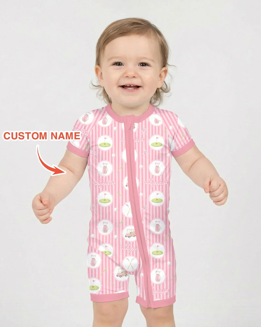 Custom Name Pink Golf Girl Shorty Zippy