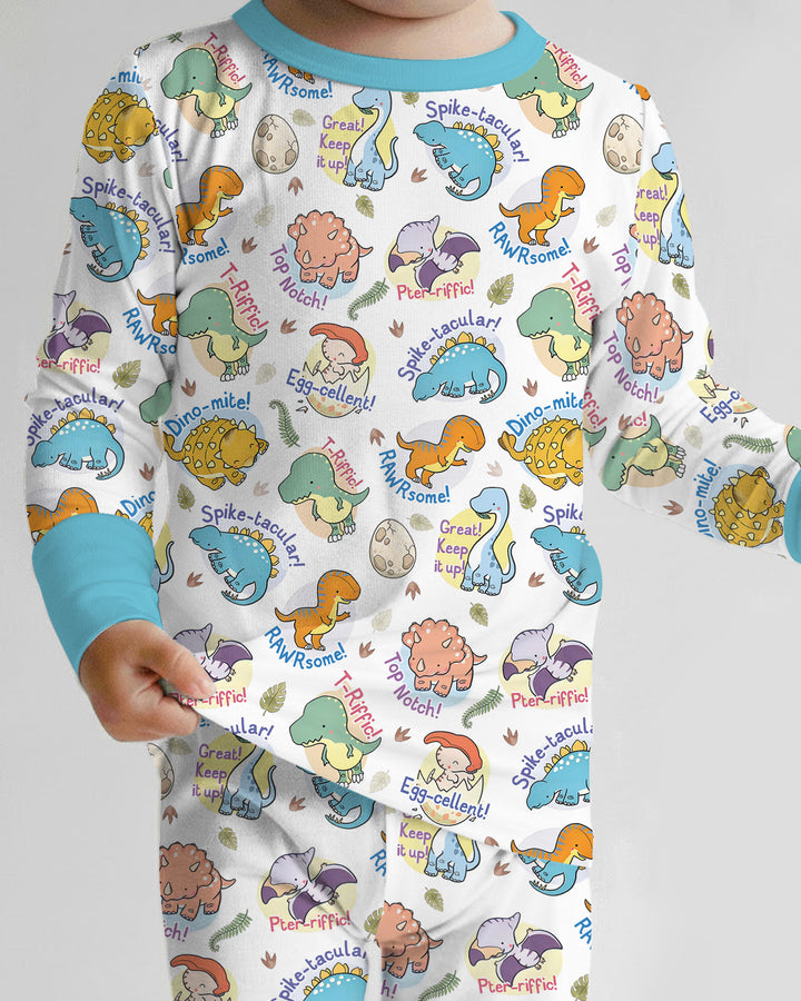 Cute Dinosaur Pun Bamboo Two Piece Long Sleeve Pajama Set